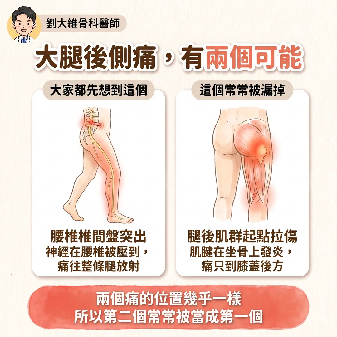 近端腿後肌腱病變（高位腿後肌拉傷）為什麼常被誤診為腰椎椎間盤突出 衛教圖 2