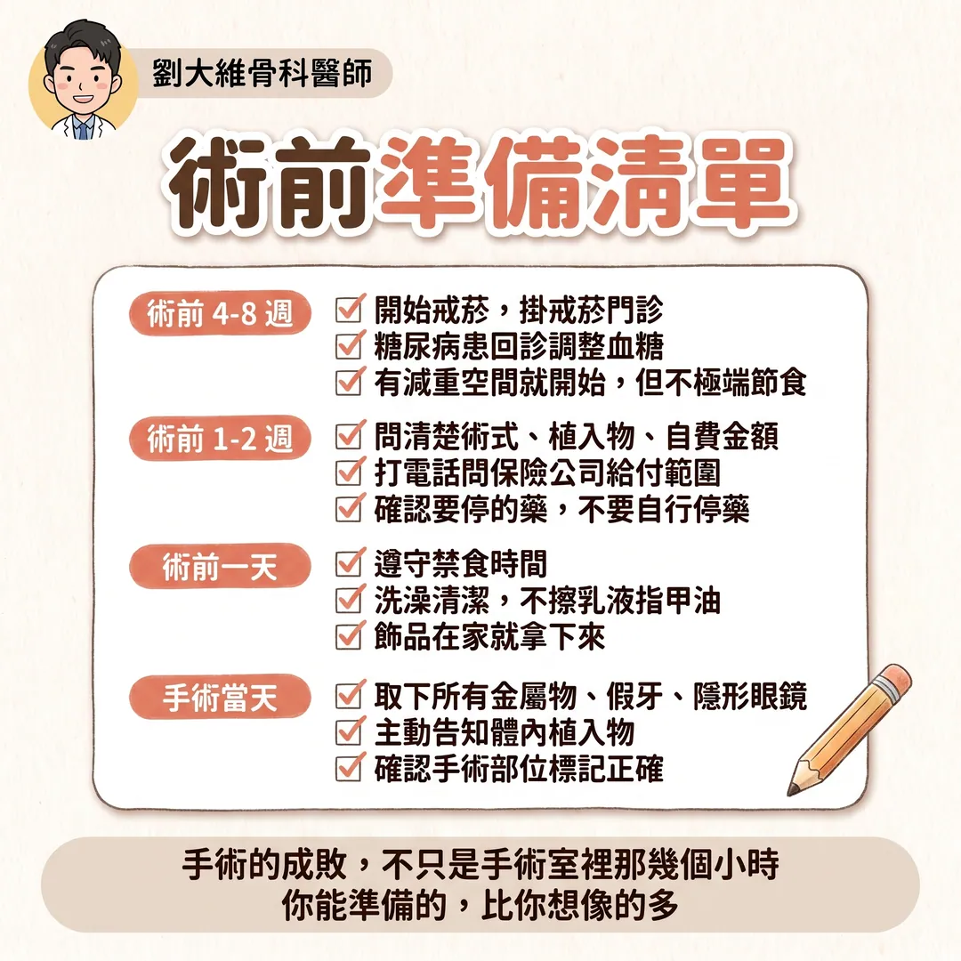 骨科手術前你該注意的事:6 件在進手術室之前就決定成敗的事 衛教圖 10