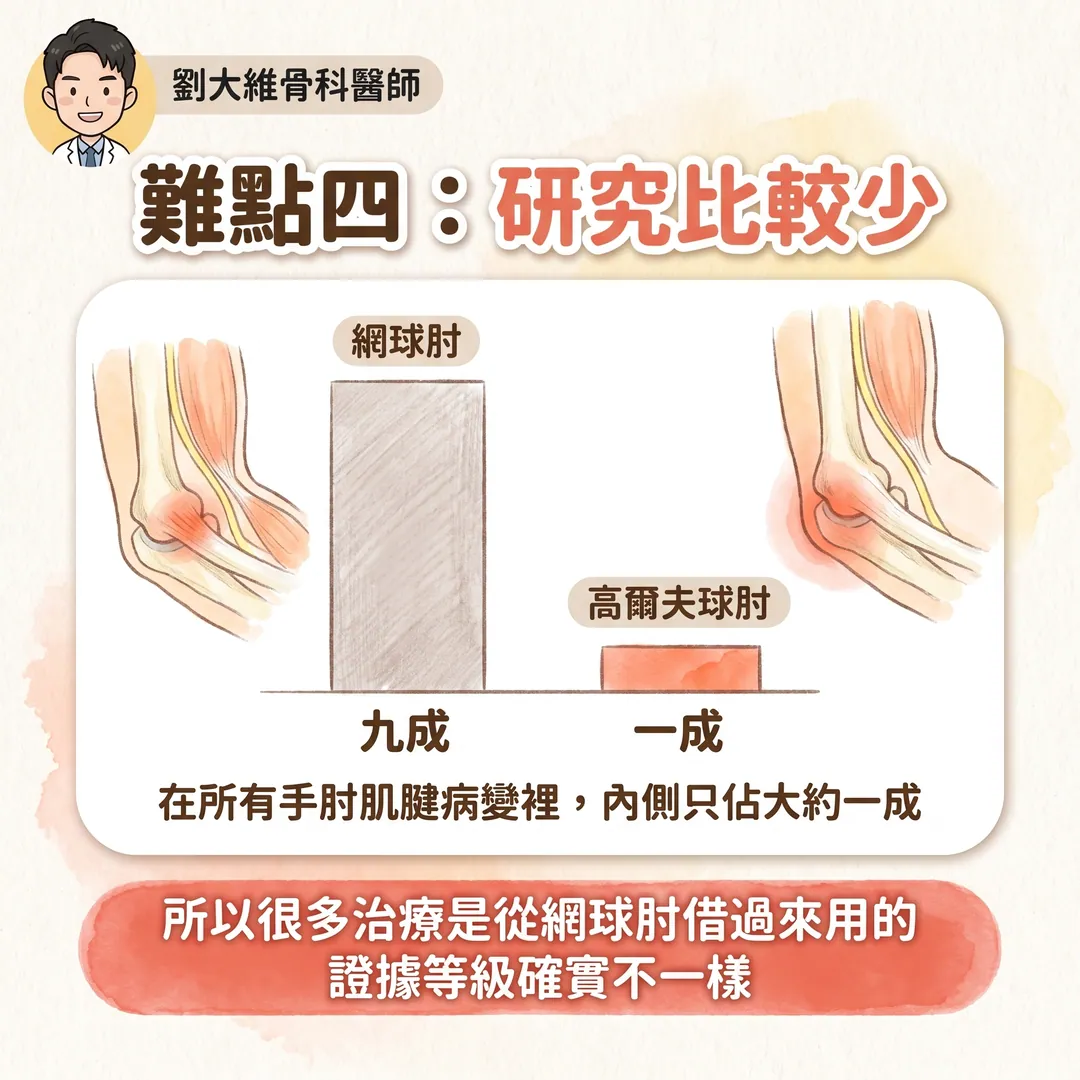 高爾夫球肘(內上髁肌腱病變):為什麼比網球肘難治 衛教圖 6